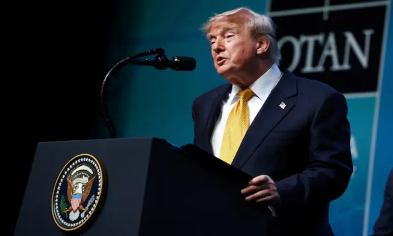 US President Donald Trump speaks during a press conference on the day of a NATO leaders' summit in Ankara, Turkey. -- Reuters US President Donald Trump speaks during a press conference on the day of a NATO leaders' summit in Ankara, Turkey. -- Reuters