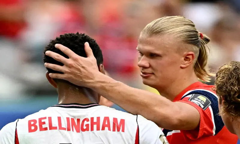 Norway's Erling Haaland reacts with England's Jude Bellingham after the match. -- Reuters Norway's Erling Haaland reacts with England's Jude Bellingham after the match. -- Reuters