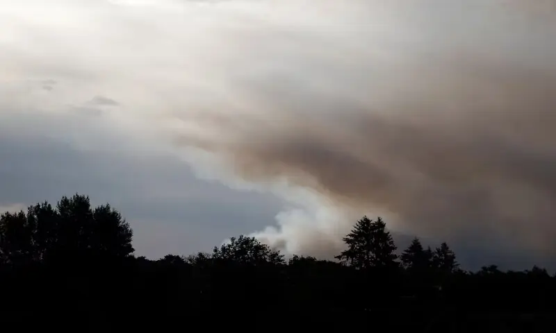 Smoke rises from a wildfire as French firefighters battle the blaze in the Fontainebleau forest in Noisy-sur-Ecole near Paris on Monday. -- Reuters