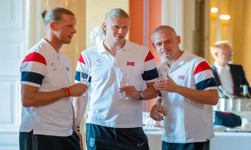 Orjan Haskjold Nyland and Erling Braut Haaland react during a reception by the royal family at the palace for Norway's national football team, in Oslo, Norway. -- Reuters Orjan Haskjold Nyland and Erling Braut Haaland react during a reception by the royal family at the palace for Norway's national football team, in Oslo, Norway. -- Reuters
