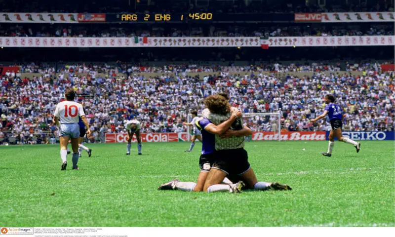 Argentina's Nery Pumpido and Daniel Passarella celebrate after victory over England in the 1986 FIFA World Cup at Azteca Stadium, Mexico City. -- Reuters Argentina's Nery Pumpido and Daniel Passarella celebrate after victory over England in the 1986 FIFA World Cup at Azteca Stadium, Mexico City. -- Reuters