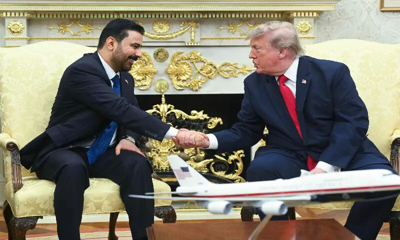 US President Donald Trump shakes hands with Iraqi Prime Minister Ali al-Zaidi (left) in the Oval Office of the White House in Washington, DC, on July 14, 2026. AFP