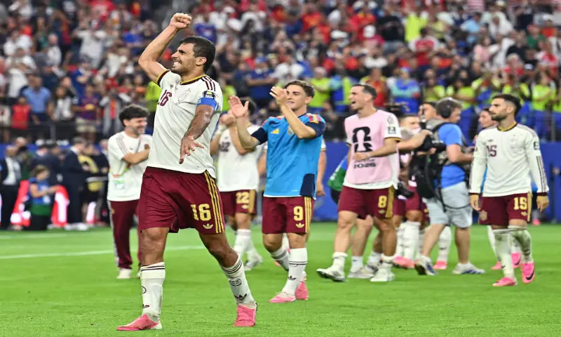 Spain's Rodri celebrates after the match. -- Reuters