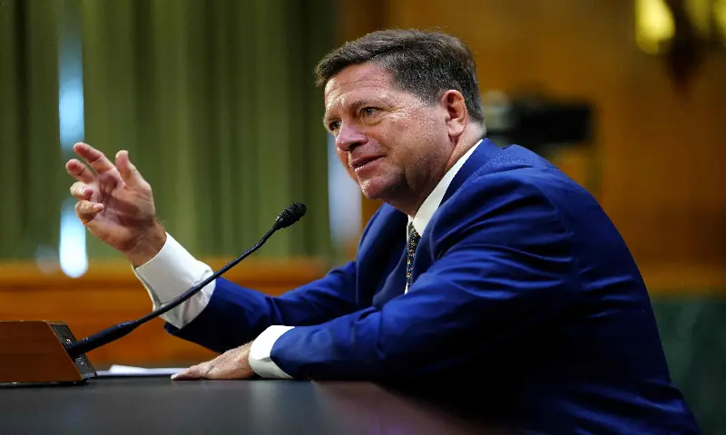 Jay Clayton appears before the Senate Intelligence Committee during his confirmation hearing on Capitol Hill July 15, 2026 in Washington, DC. Currently serving as US Attorney for the Southern District of New York, Clayton's hearing comes days after his department signed off on controversial subpoenas against New York Times reporters. AFP