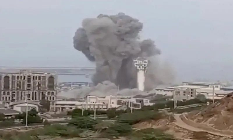 Smoke rises in Chabahar, Iran, in this screengrab taken from a social media video. -- Reuters