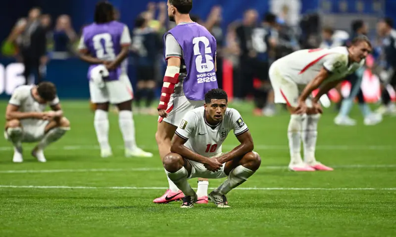 England's Jude Bellingham looks dejected after the match. -- Reuters