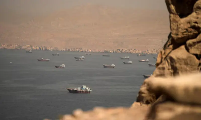Vessels at the Strait of Hormuz as seen from Musandam, Oman. -- Reuters