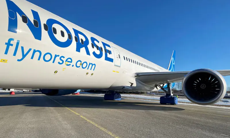 General view of a Norse Atlantic Boeing 787 Dreamliner aircraft parked at Oslo Airport, Norway. -- Reuters
