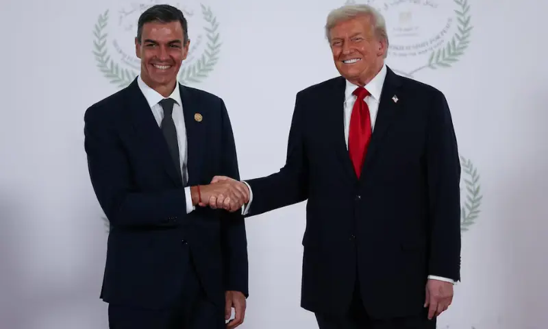 US President Donald Trump and Spanish Prime Minister Pedro Sanchez. -- Reuters