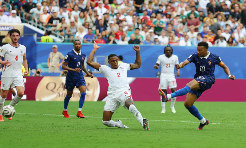 France's Kylian Mbappe scores their third goal. -- Reuters France's Kylian Mbappe scores their third goal. -- Reuters