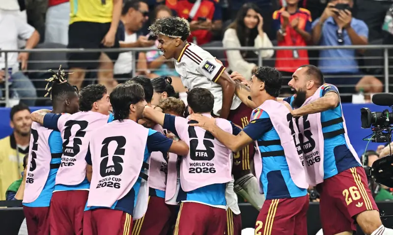 Spain's Lamine Yamal and teammates. -- Reuters Spain's Lamine Yamal and teammates. -- Reuters
