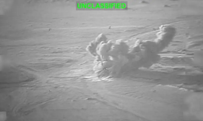 Smoke rises from an explosion at an unknown location during what US Central Command says are strikes on Iran in this still image taken from a handout video. -- Reuters Smoke rises from an explosion at an unknown location during what US Central Command says are strikes on Iran in this still image taken from a handout video. -- Reuters