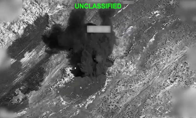 Smoke rises from an explosion at an unknown location during what US Central Command says are strikes on Iran in this still image taken from a handout video. -- Reuters Smoke rises from an explosion at an unknown location during what US Central Command says are strikes on Iran in this still image taken from a handout video. -- Reuters