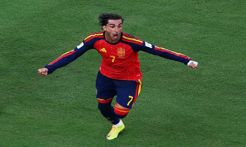 Spain's Ferran Torres celebrates scoring their first goal. -- Reuters Spain's Ferran Torres celebrates scoring their first goal. -- Reuters