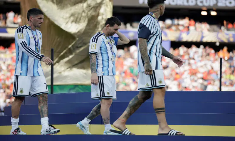 Argentina's Lionel Messi reacts as he walks after World Cup final at New York New Jersey Stadium in East Rutherford, New Jersey. -- Reuters Argentina's Lionel Messi reacts as he walks after World Cup final at New York New Jersey Stadium in East Rutherford, New Jersey. -- Reuters