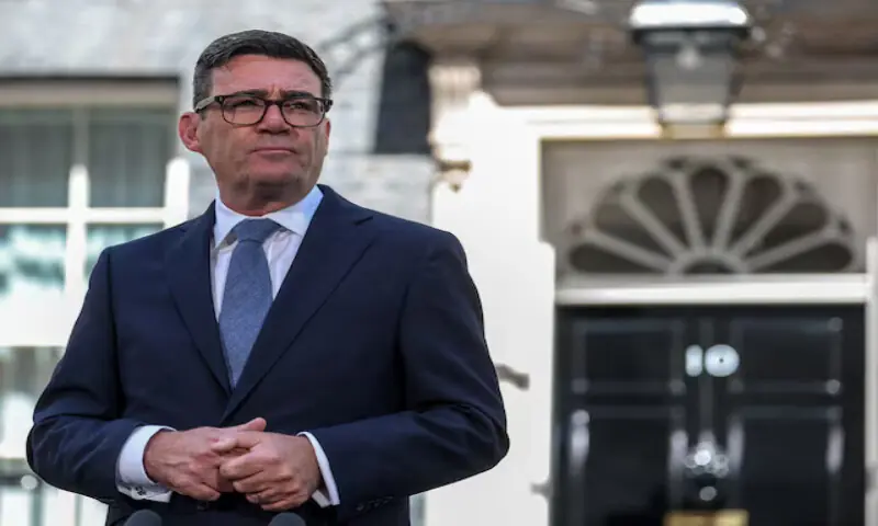 Prime Minister Andy Burnham looks on as he delivers a speech outside 10 Downing Street after taking office in London, Britain. -- Reuters Prime Minister Andy Burnham looks on as he delivers a speech outside 10 Downing Street after taking office in London, Britain. -- Reuters