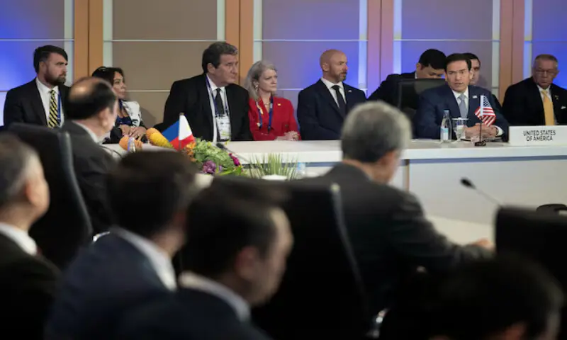 US Secretary of State Marco Rubio makes an opening statement during the ASEAN Post-Ministerial Conference with the US on the sidelines of the ASEAN Foreign Ministers' Meeting in Pasay, Metro Manila, on Wednesday. -- Reuters