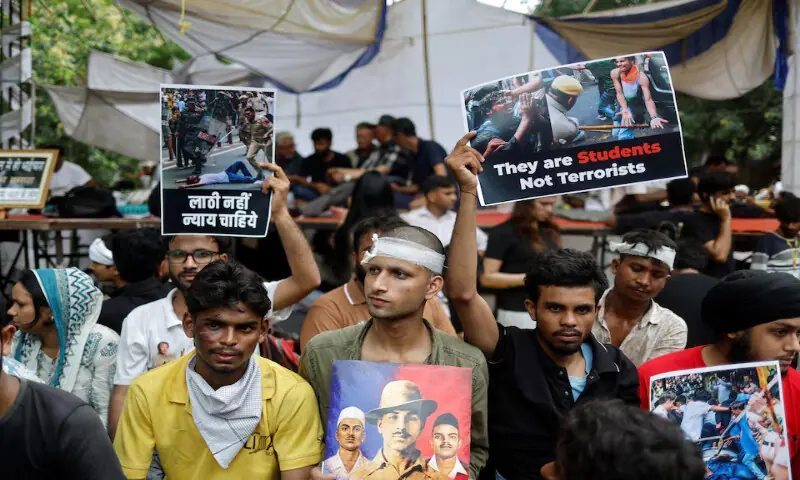 Injured supporters of Cockroach Janta Party sit at a protest sit at Jantar Mantar in New Delhi, India. -- Reuters Injured supporters of Cockroach Janta Party sit at a protest sit at Jantar Mantar in New Delhi, India. -- Reuters