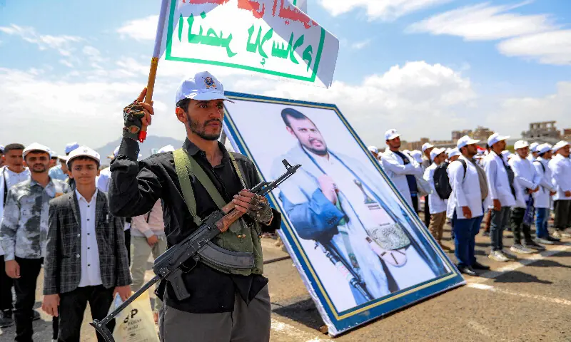 University students gather for a demonstration to show their support for the Houthi movement amid escalating tensions with Saudi Arabia, at the Sanaa University campus in Yemen's Houthi-held capital Sanaa on July 22, 2026. AFP