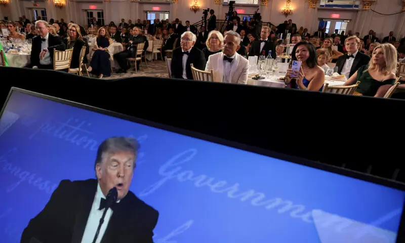 Attendees listen as US President Donald Trump delivers remarks at the White House Correspondents' Association Dinner at the Waldorf Astoria hotel in Washington, DC. -- Reuters Attendees listen as US President Donald Trump delivers remarks at the White House Correspondents' Association Dinner at the Waldorf Astoria hotel in Washington, DC. -- Reuters