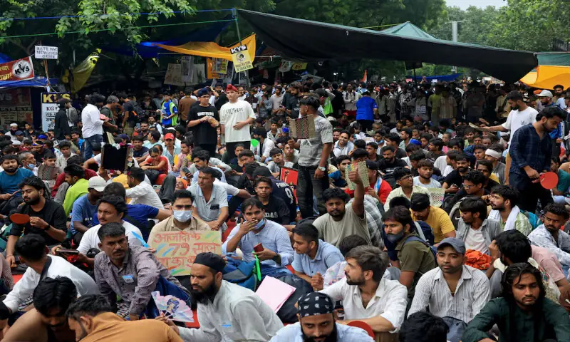 Supporters of the Cockroach Janta Party attend the protest at Jantar Mantar in New Delhi. -- Reuters