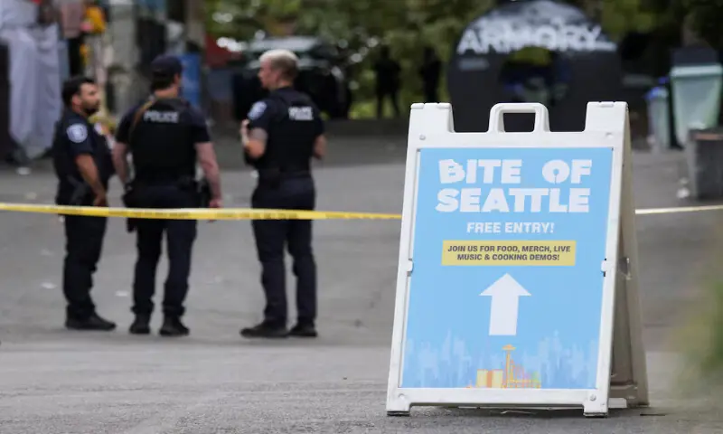 Police officers stand guard at the shooting site in Seattle. -- Reuters Police officers stand guard at the shooting site in Seattle. -- Reuters