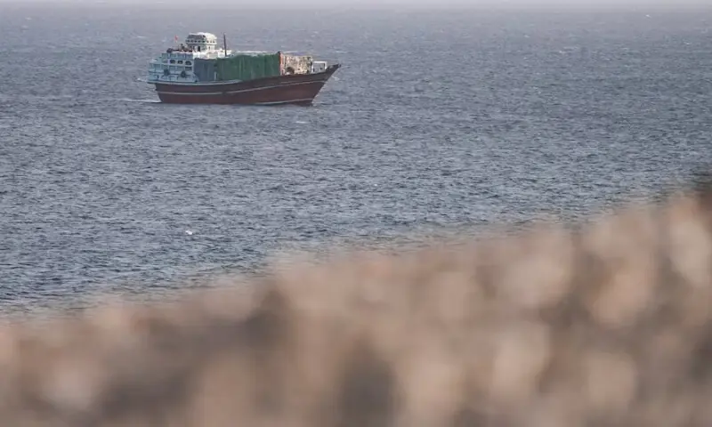 A vessel in the Strait of Hormuz, as seen from Musandam,Oman, on July 16, 2026. Reuters file
