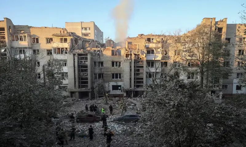Rescuers work at the site of an apartment building hit by a Russian missile strike in Lviv, Ukraine, on Thursday. -- Reuters Rescuers work at the site of an apartment building hit by a Russian missile strike in Lviv, Ukraine, on Thursday. -- Reuters