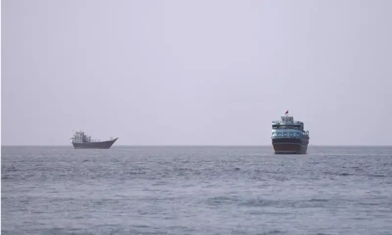 Vessels at the Strait of Hormuz, as seen from the coast of Oman. -- Reuters file Vessels at the Strait of Hormuz, as seen from the coast of Oman. -- Reuters file