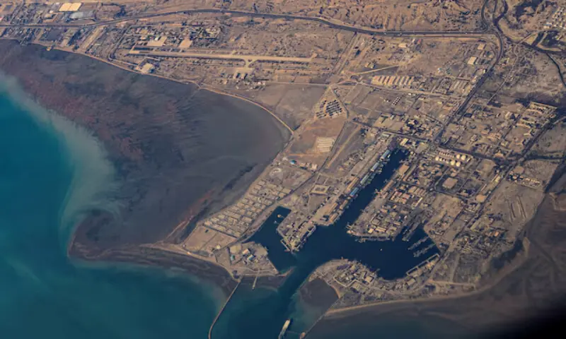 An aerial view of the Iranian shores and Port of Bandar Abbas in the strait of Hormuz. -- Reuters file