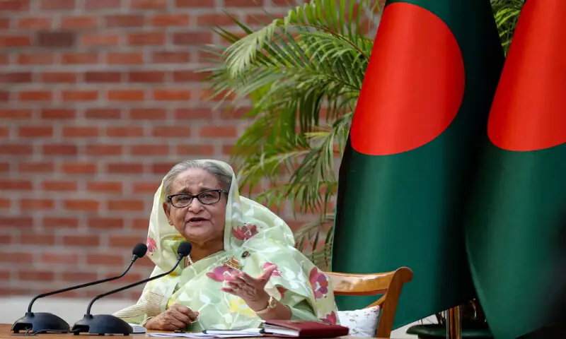 Sheikh Hasina speaks during a meeting with foreign observers and journalists at the prime minister's residence in Dhaka, Bangladesh, on January 8, 2024. Reuters file Sheikh Hasina speaks during a meeting with foreign observers and journalists at the prime minister's residence in Dhaka, Bangladesh, on January 8, 2024. Reuters file