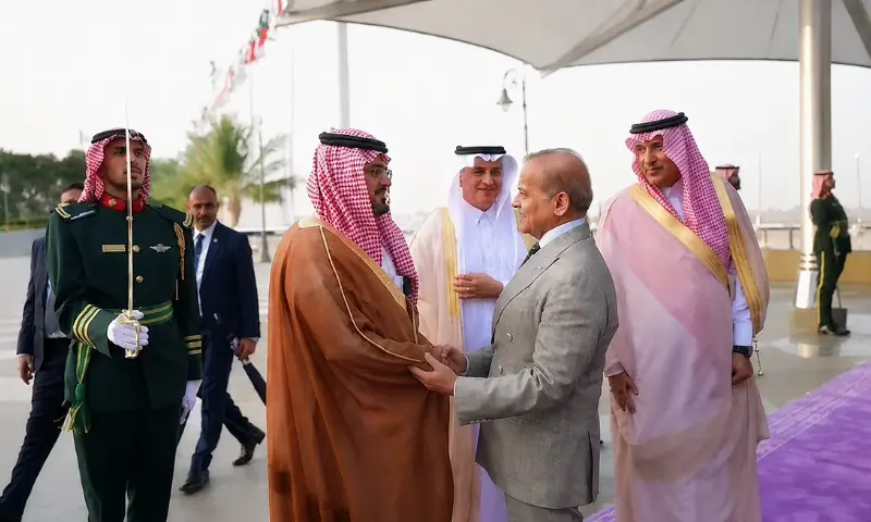 Prime Minister Shehbaz Sharif is greeted upon his arrival in Jeddah, Saudi Arabia, on Thursday. — Screengrab via X/@GovtofPakistan Prime Minister Shehbaz Sharif is greeted upon his arrival in Jeddah, Saudi Arabia, on Thursday. — Screengrab via X/@GovtofPakistan