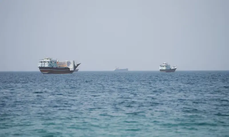 Vessels near the Strait of Hormuz as seen from Musandam, Oman. -- Reuters