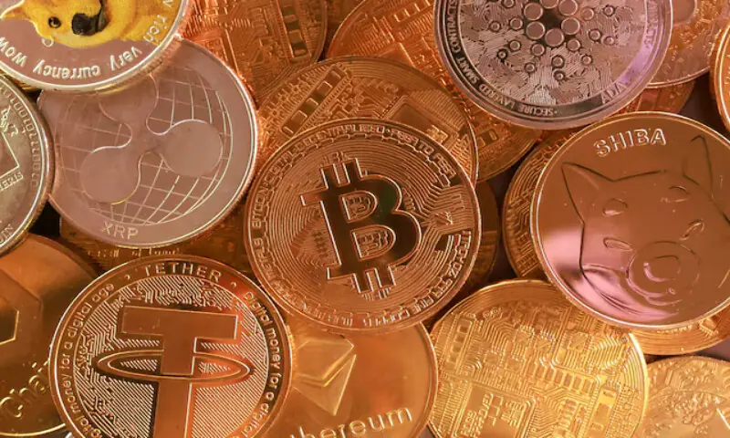 An illustration shows representation of cryptocurrencies. -- Reuters file