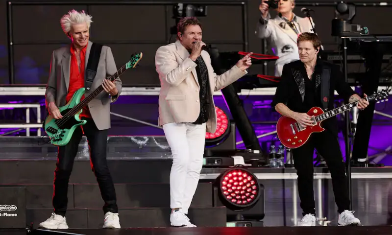 British band Duran Duran's members John Taylor, Simon Le Bon and Dominic Brown perform at British Summer Time Festival in Hyde Park, London, Britain. -- Reuters