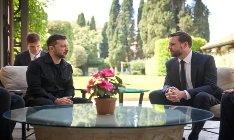 Ukraine's President Volodymyr Zelenskiy meets US Vice President JD Vance in Rome, Italy. -- Reuters Ukraine's President Volodymyr Zelenskiy meets US Vice President JD Vance in Rome, Italy. -- Reuters