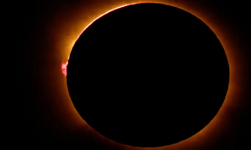 The moon completely covers the sun during a total solar eclipse as seen from Arija, Spain. -- Reuters