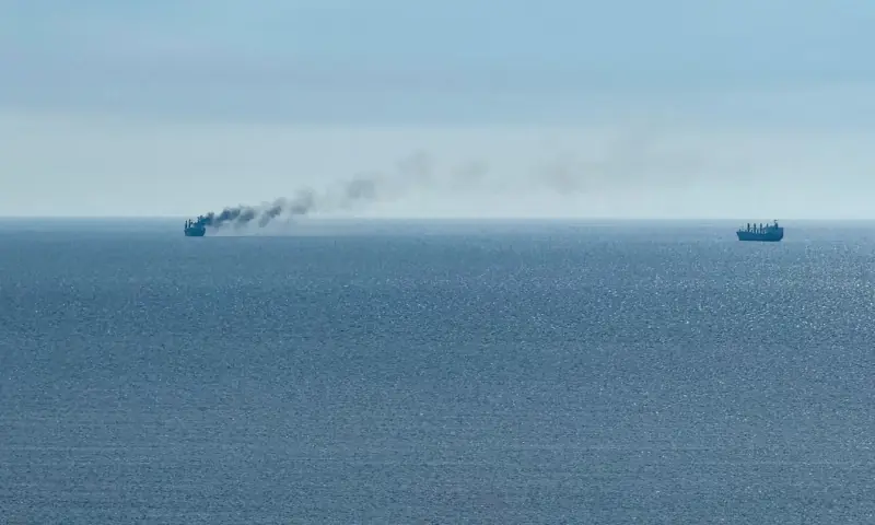 A civilian vessel is on fire, as Ukraine's navy spokesman reported a Russian military strike on a civilian vessel, amid Russia's attack on Ukraine, near the Black Sea port of Odesa, Ukraine. -- Reuters