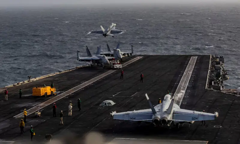 An F/A-18E Super Hornet, assigned to Strike Fighter Squadron 151, launches from the flight deck of Nimitz-class aircraft carrier USS Abraham Lincoln during the ongoing conflict with Iran on July 31, 2026. Reuters file