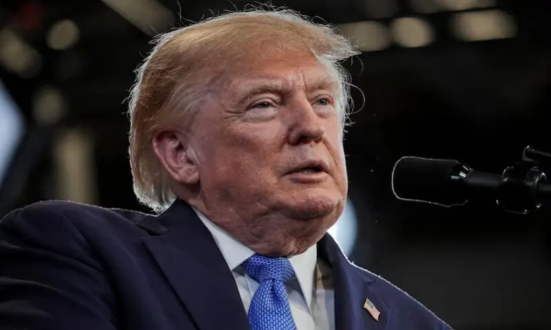 US President Donald Trump delivers remarks at David S. Mack Centre for Training and Intelligence in Garden City, New York, on August 14, 2026. Reuters
