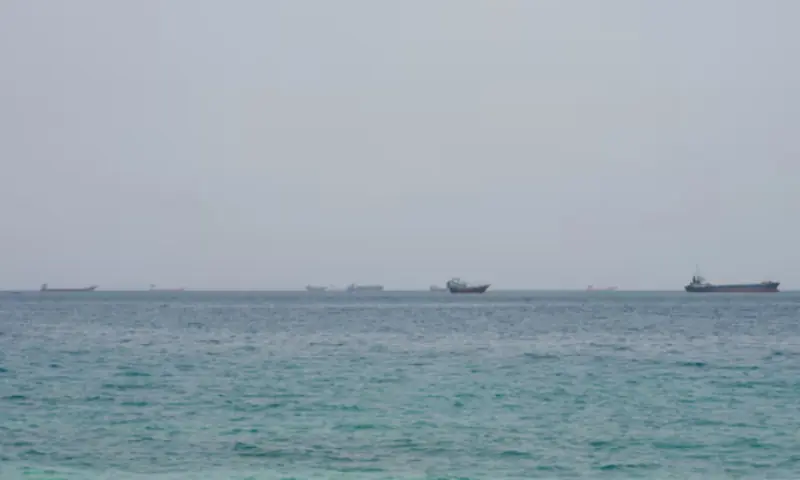 Vessels near the Strait of Hormuz, as seen from Musandam, Oman. -- Reuters