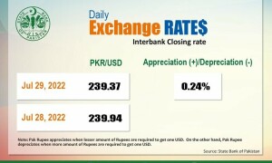Rupee breaks losing streak, closes at Rs239.37 against dollar