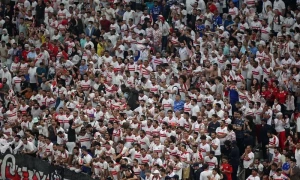 World Cup final stadium tested with first sellout crowd