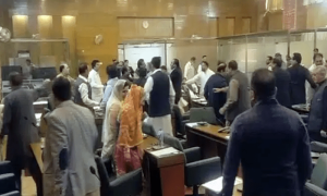 PTI MLA hits former PM AJK Raja Farooq Haider with cell phone
