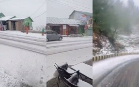 مری سمیت پہاڑی علاقوں میں برف باری، کشمیر میں سیاحوں کی 20 گاڑیاں پھنس گئیں