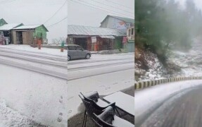 Several vehicles trapped as tourists throng Murree for season&rsquo;s first snowfall