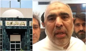 اسد قیصر پشاور ہائیکورٹ میں &rsquo;محصور&lsquo; رہ کر نکل گئے، گرفتاری کی کوشش پر چیف جسٹس برہم