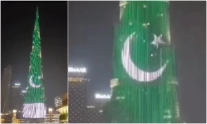 دنیا کی بلند ترین عمارت برج خلیفہ پاکستانی پرچم میں رنگ گئی