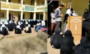 برقع پوش کشمیری مسلمان طالبات اسکول میں آرتی کرنے پر مجبور