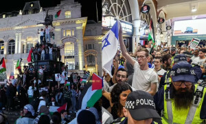 لندن انڈرگراونڈ ریل میں فلسطین اور اسرائیل کے حامیوں میں تصادم، سفارتخانے کے سامنے مظاہرے پر گرفتاریاں